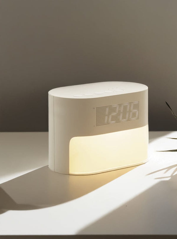 Sveglia con rumore bianco LumaRise in rPlastica RCS beige - personalizzabile con logo