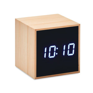 Sveglia in bamboo Cubo beige - personalizzabile con logo