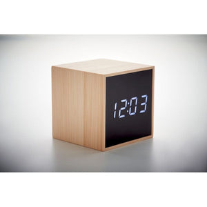 Sveglia in bamboo Cubo beige - personalizzabile con logo