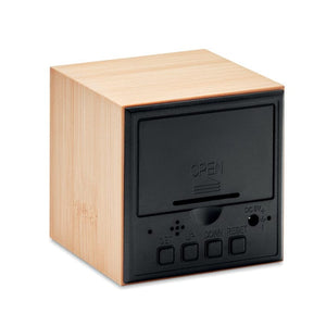 Sveglia in bamboo Cubo beige - personalizzabile con logo