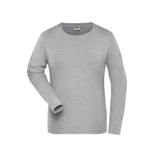 T-shirt Ladies Bio Stretch-maniche lunghe Work - Solid grey-heather / XS - personalizzabile con logo