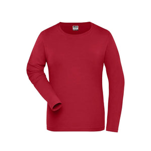 T-shirt Ladies Bio Stretch-maniche lunghe Work - Solid rosso / XS - personalizzabile con logo