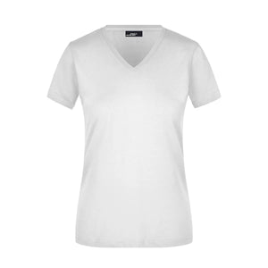 T-shirt Ladies Slim Fit V-t bianco / S - personalizzabile con logo