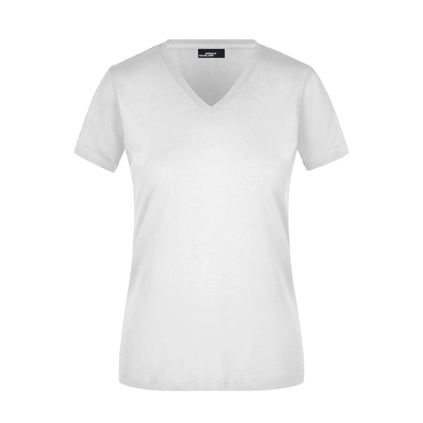 T-shirt Ladies Slim Fit V-t bianco / S - personalizzabile con logo