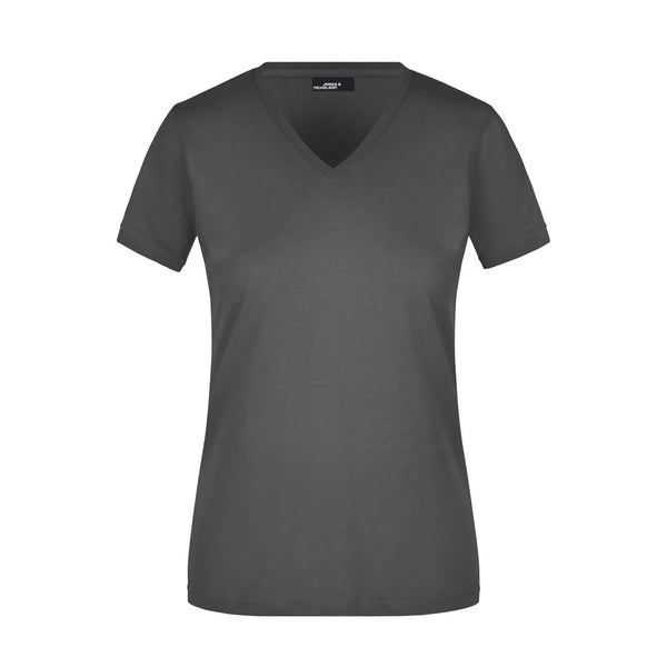 T-shirt Ladies Slim Fit V-t grigio / S - personalizzabile con logo