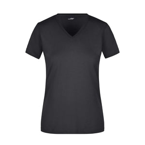 T-shirt Ladies Slim Fit V-t nero / S - personalizzabile con logo
