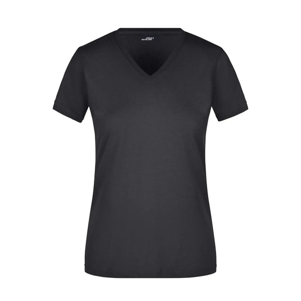 T-shirt Ladies Slim Fit V-t nero / S - personalizzabile con logo