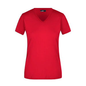 T-shirt Ladies Slim Fit V-t rosso / S - personalizzabile con logo