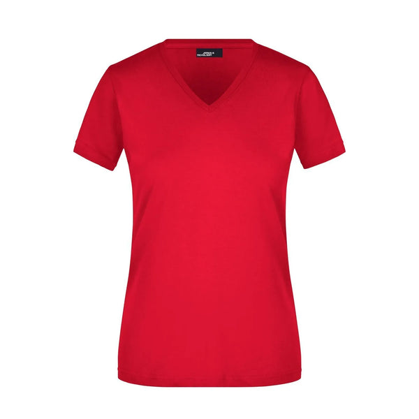 T-shirt Ladies Slim Fit V-t rosso / S - personalizzabile con logo