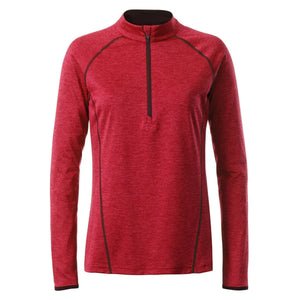 T-shirt Ladies Sportsshirt maniche lunghe red-melange / XS - personalizzabile con logo