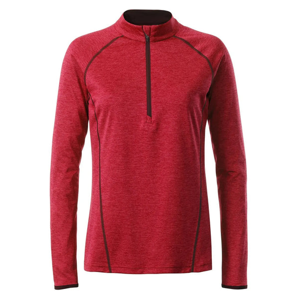 T-shirt Ladies Sportsshirt maniche lunghe red-melange / XS - personalizzabile con logo