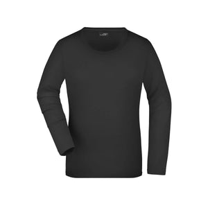 T-shirt Ladies Stretch Shirt Long-sleeved nero / S - personalizzabile con logo
