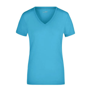 T-shirt Ladies Stretch V-t azzurro / S - personalizzabile con logo