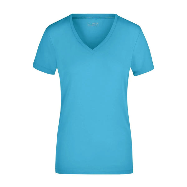 T-shirt Ladies Stretch V-t azzurro / S - personalizzabile con logo