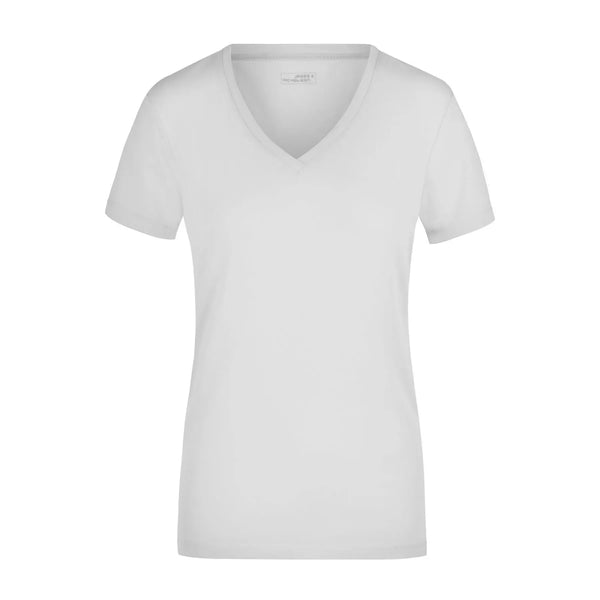 T-shirt Ladies Stretch V-t bianco / S - personalizzabile con logo