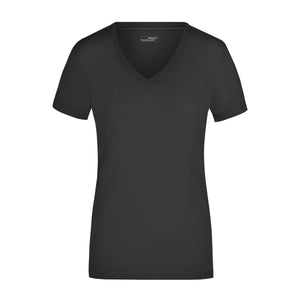 T-shirt Ladies Stretch V-t nero / S - personalizzabile con logo
