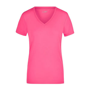 T-shirt Ladies Stretch V-t rosa / S - personalizzabile con logo