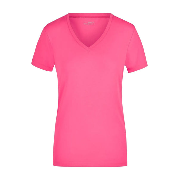T-shirt Ladies Stretch V-t rosa / S - personalizzabile con logo