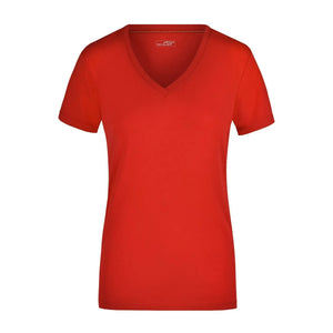 T-shirt Ladies Stretch V-t rosso / S - personalizzabile con logo