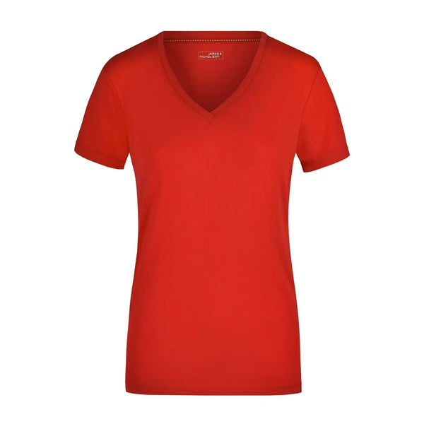 T-shirt Ladies Stretch V-t rosso / S - personalizzabile con logo