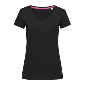 T-shirt Megan V-neck nero / S - personalizzabile con logo