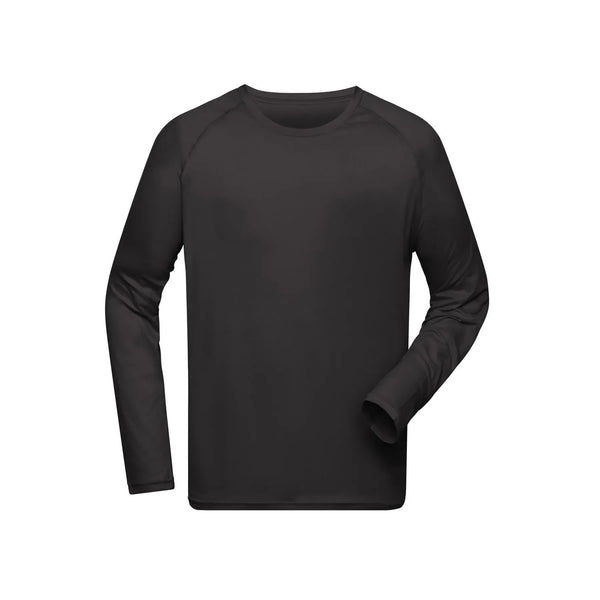 T-shirt Mens Sports Shirt Long-sleeved nero / S - personalizzabile con logo
