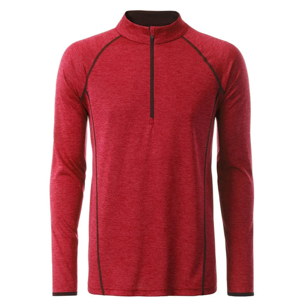T-shirt Mens Sportsshirt maniche lunghe red-melange / S - personalizzabile con logo