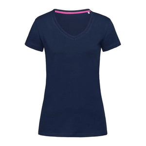 T-shirt Stretch-t V-neck Women blu / XS - personalizzabile con logo