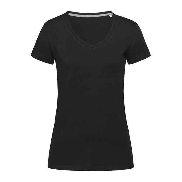 T-shirt Stretch-t V-neck Women nero / XS - personalizzabile con logo