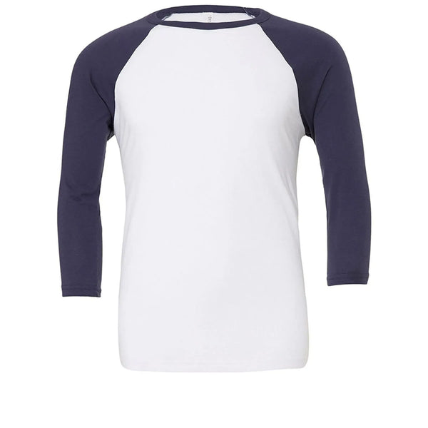 T-shirt Unisex 3/4 Sleeve Baseball White/Navy / S - personalizzabile con logo