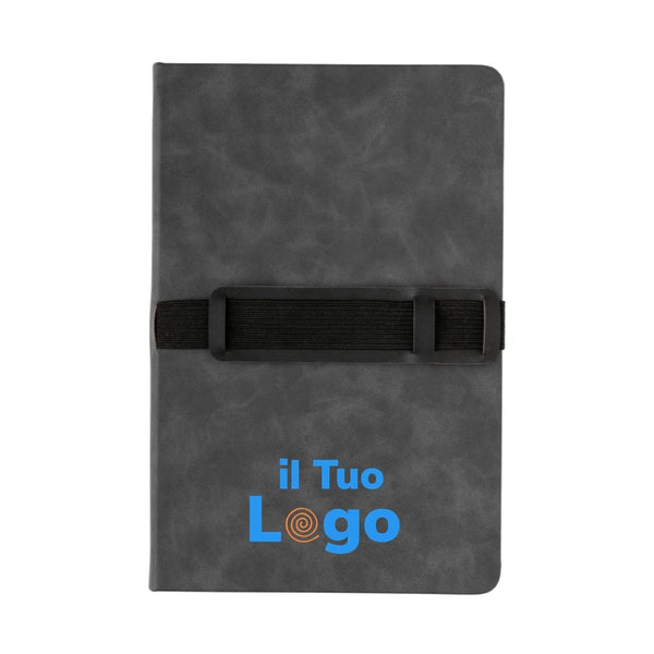 Taccuino A5 con elegante copertina rigida in PU grigio - personalizzabile con logo