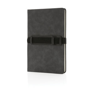 Taccuino A5 con elegante copertina rigida in PU grigio - personalizzabile con logo