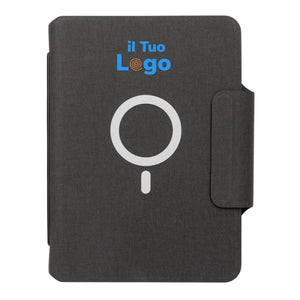 Taccuino A5 con ricarica wireless 10W Artic Magnetic nero - personalizzabile con logo