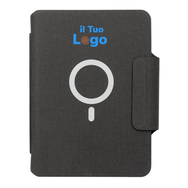 Taccuino A5 con ricarica wireless 10W Artic Magnetic nero - personalizzabile con logo