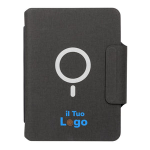 Taccuino A5 con ricarica wireless 10W Artic Magnetic nero - personalizzabile con logo
