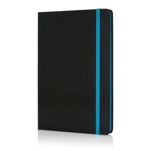 Taccuino A5 Deluxe con copertina rigida con bordo pagine colorate blu - personalizzabile con logo