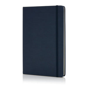 Taccuino A5 Deluxe con copertina rigida in PU blu navy - personalizzabile con logo