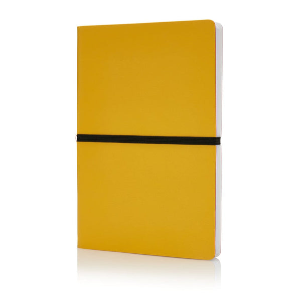 Taccuino A5 Deluxe con copertina soffice giallo - personalizzabile con logo