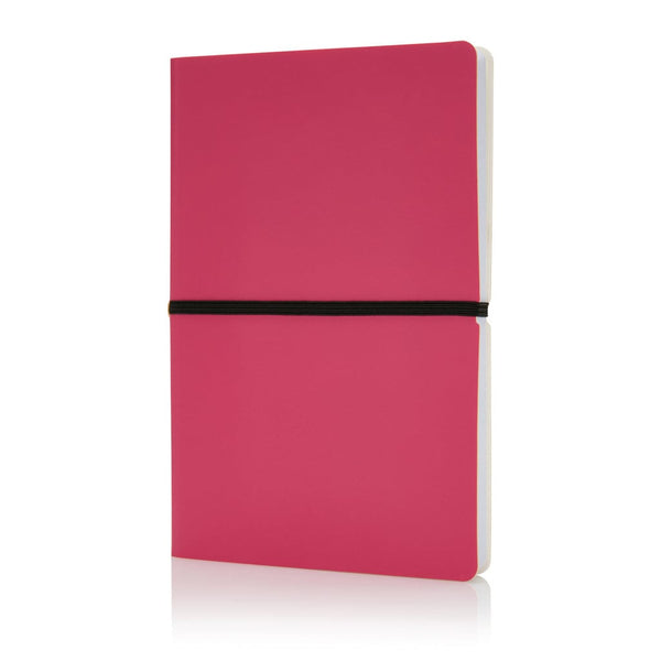 Taccuino A5 Deluxe con copertina soffice rosa - personalizzabile con logo