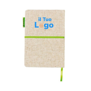 Taccuino A5 eco in juta verde - personalizzabile con logo