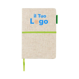 Taccuino A5 eco in juta verde - personalizzabile con logo