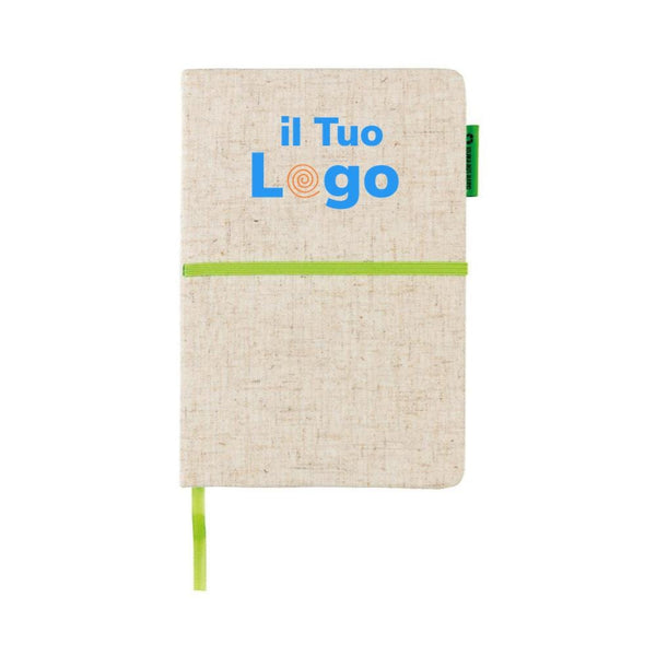 Taccuino A5 eco in juta verde - personalizzabile con logo