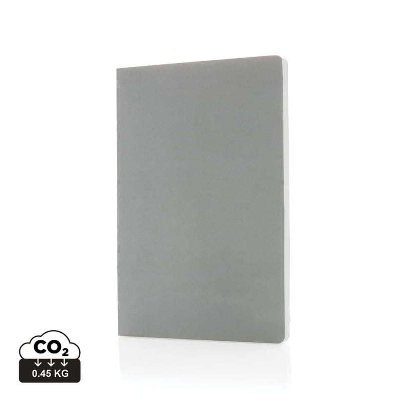 Taccuino A5 Impact con copertina morbida e carta di pietra colorato grigio - personalizzabile con logo