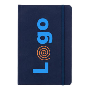 Taccuino A5 in RPETcertificato GRS blu navy - personalizzabile con logo
