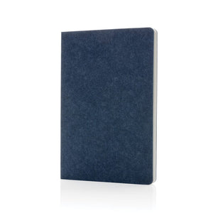 Taccuino A5 Phrase in feltro riciclato certificato GRS blu - personalizzabile con logo
