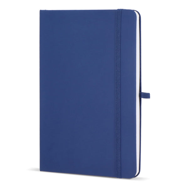 Taccuino Olmo con copertina rigida in PU formato A5 con foglietti adesivi blu navy - personalizzabile con logo