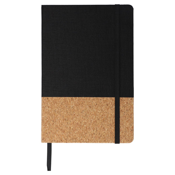 Taccuino R-PET e sughero A5 Nero - personalizzabile con logo