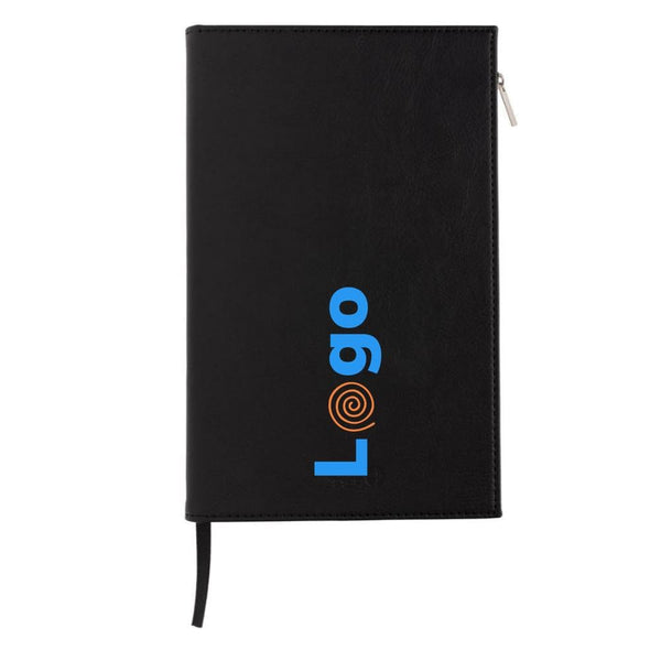 Taccuino Swiss Peak A5 in PU con cerniera nero - personalizzabile con logo