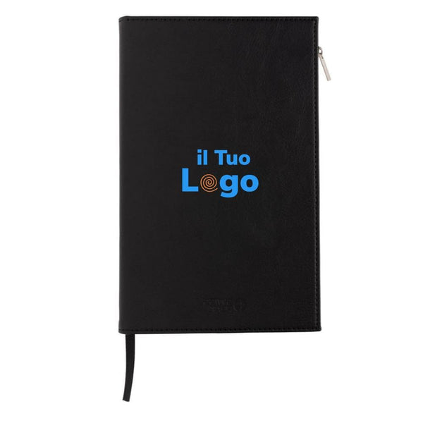 Taccuino Swiss Peak A5 in PU con cerniera nero - personalizzabile con logo