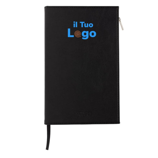 Taccuino Swiss Peak A5 in PU con cerniera nero - personalizzabile con logo